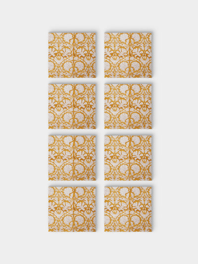 Chamois - | Set of 8 | Paradise Block-Printed Cotton Napkins - Yellow - ABASK - 
