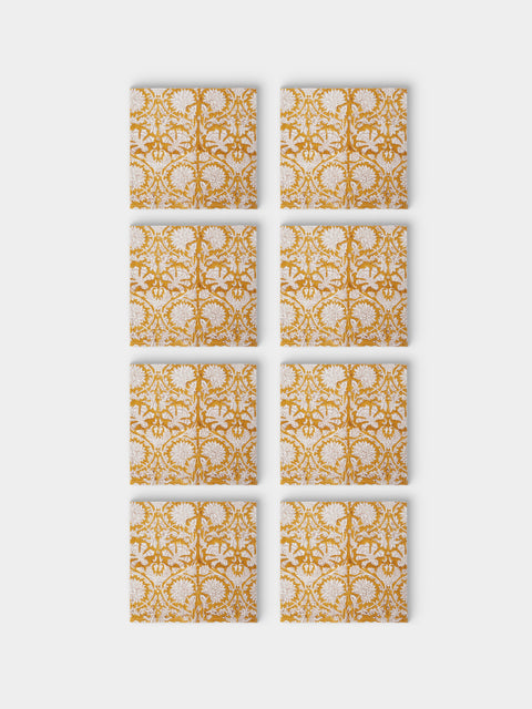 Chamois - | Set of 8 | Paradise Block-Printed Cotton Napkins - Yellow - ABASK - 