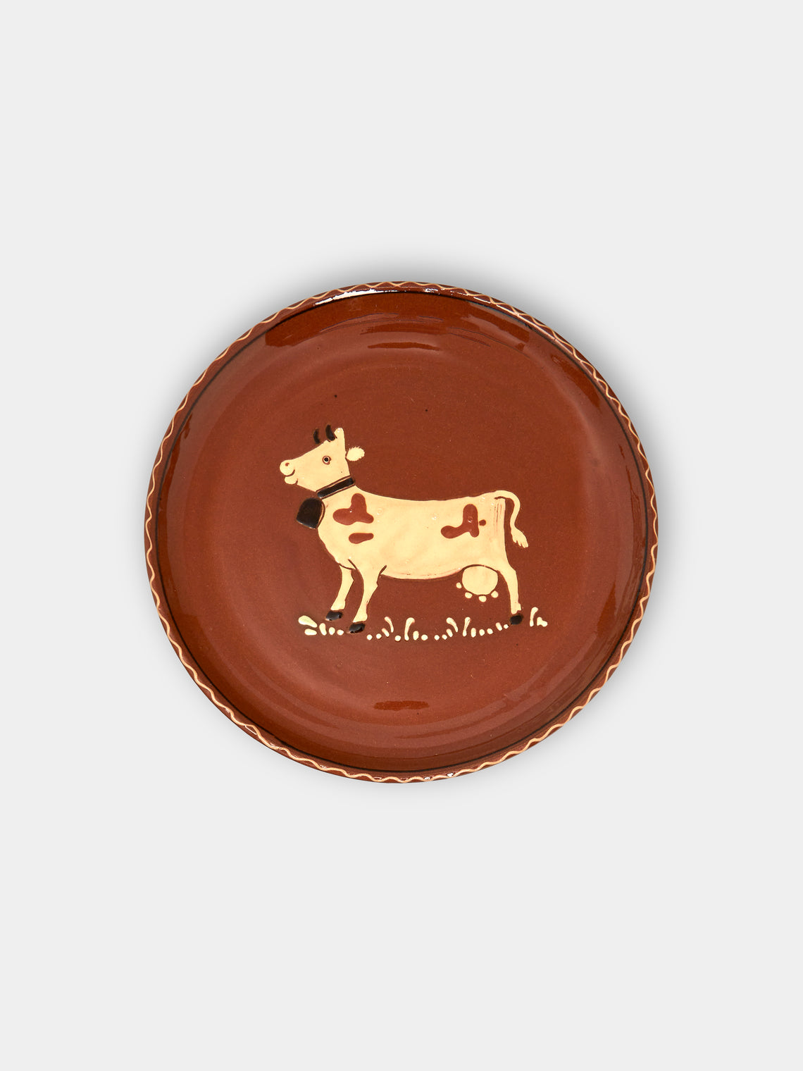 Poterie d’Évires - Cows Hand-Painted Ceramic Large Butter Dish - Light brown - ABASK