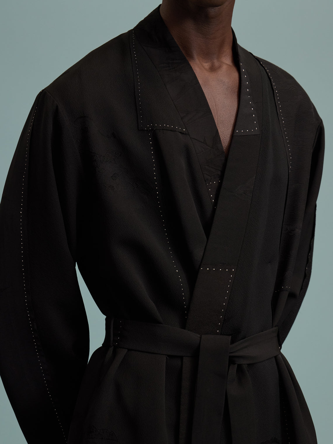 Considered Objects - Dots and Lines Hand-Stitched Silk Robe - Black - ABASK