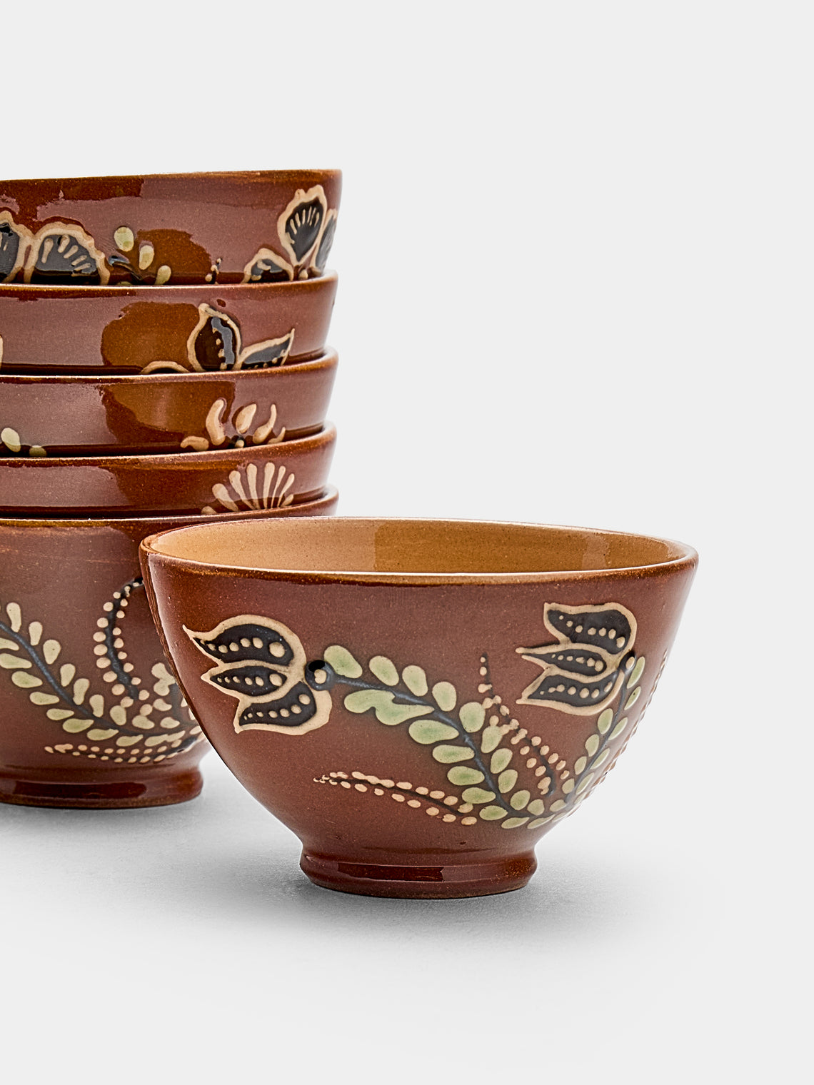 Poterie d’Évires - Flowers Hand-Painted Ceramic Petit Bowls (Set of 6) - Light brown - ABASK
