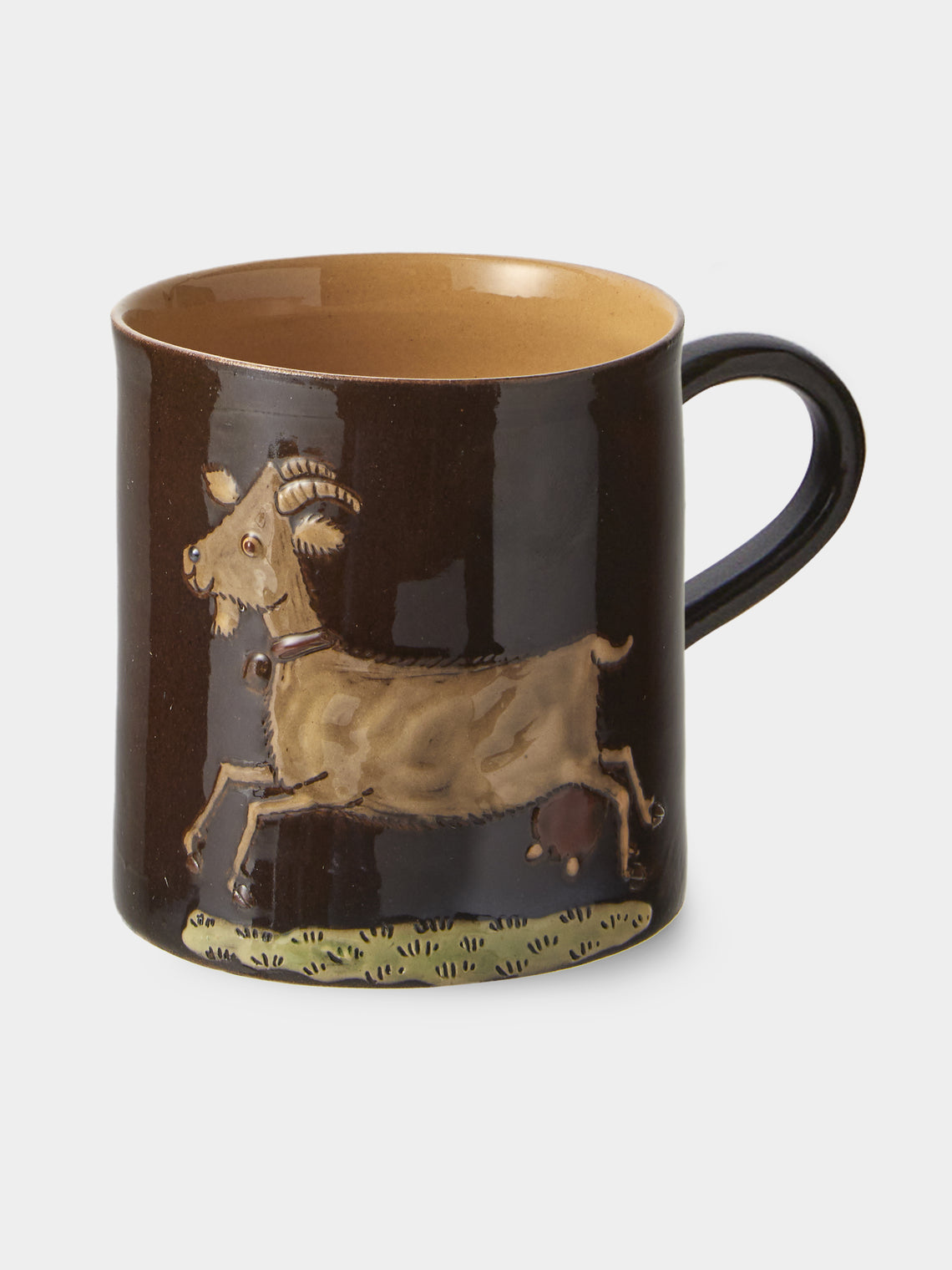 Poterie d’Évires - Animals Hand-Painted Ceramic Mugs (Set of 4) - Dark Brown - ABASK