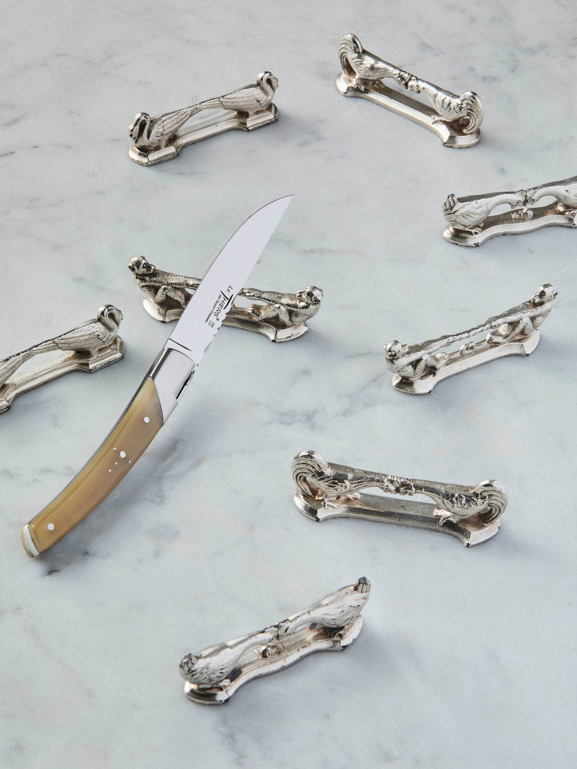 Antique and Vintage - Mid-Century Silver-Plated Animals Knife Rests (Set of 8) - Silver - ABASK