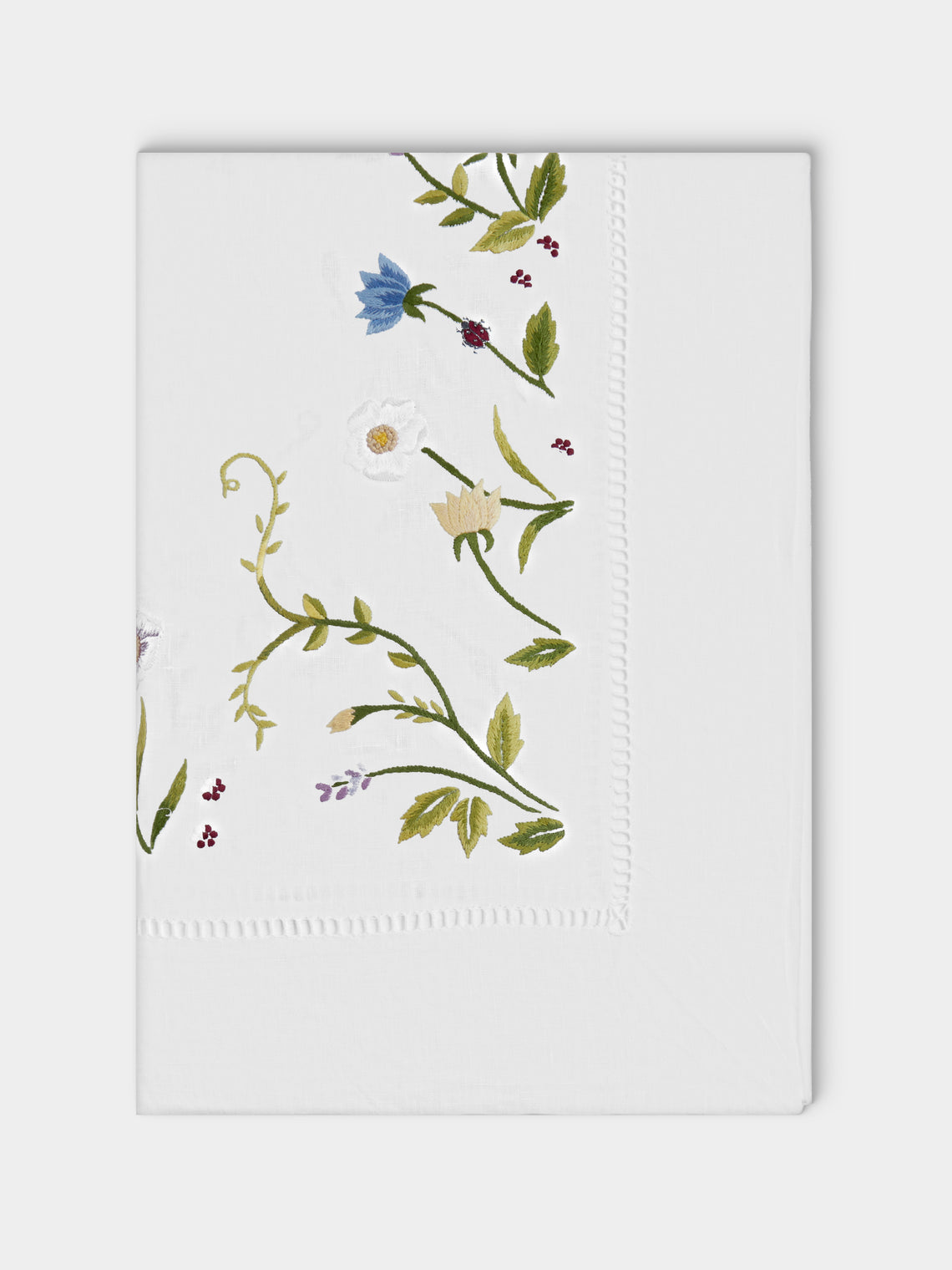 ERI Textiles - Flower Meadow Hand-Embroidered Rectangular Tablecloth (118in/3m) - Multiple - ABASK - 