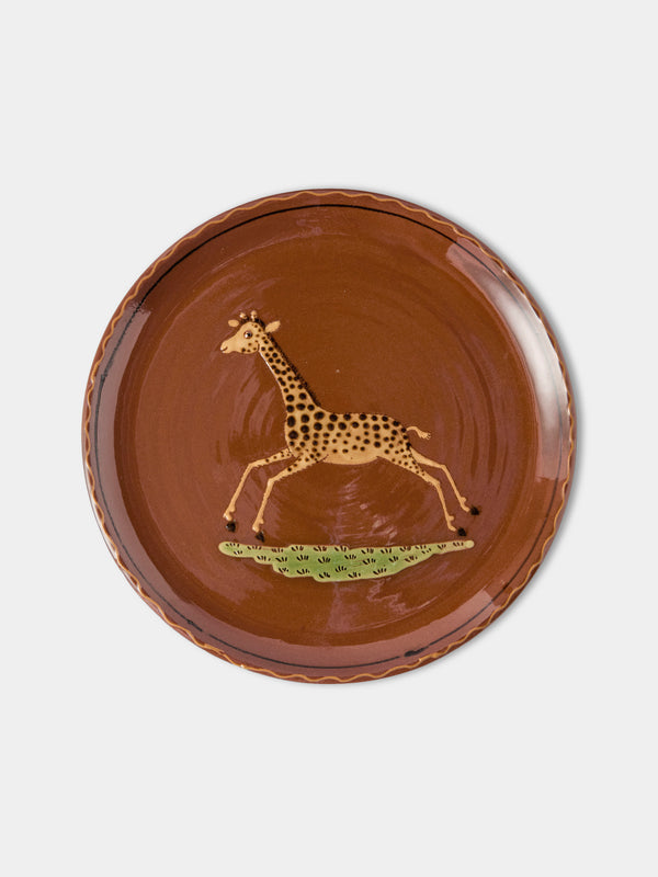 Poterie d’Évires - Animals Hand-Painted Ceramic Dinner Plates – 9.5in/24cm (Set of 4) - Light Brown - ABASK