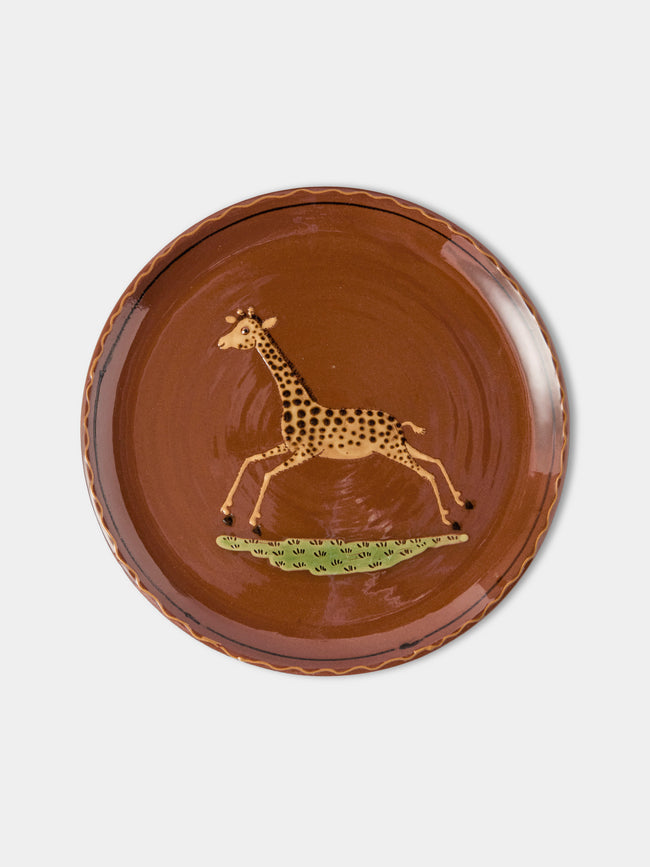 Poterie d’Évires - Animals Hand-Painted Ceramic Dinner Plates – 9.5in/24cm (Set of 4) - Light Brown - ABASK