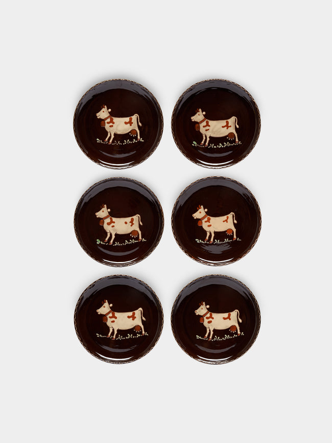 Poterie d’Évires - Cows Hand-Painted Ceramic Small Plates (Set of 6) -  - ABASK - 