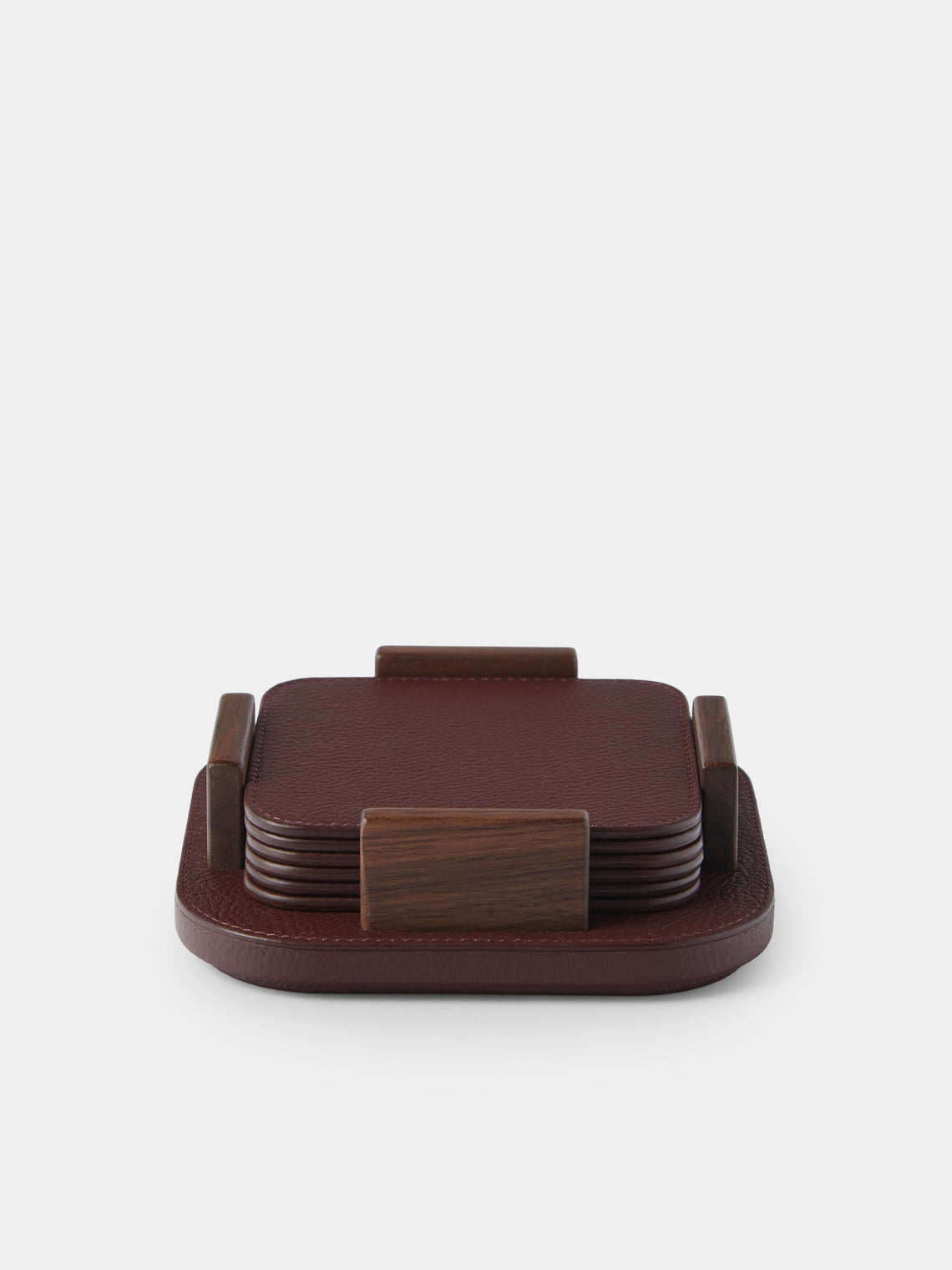 Giobagnara x Poltrona Frau - Leather and Walnut Coasters with Holder (Set of 6) - Burgundy - ABASK - 