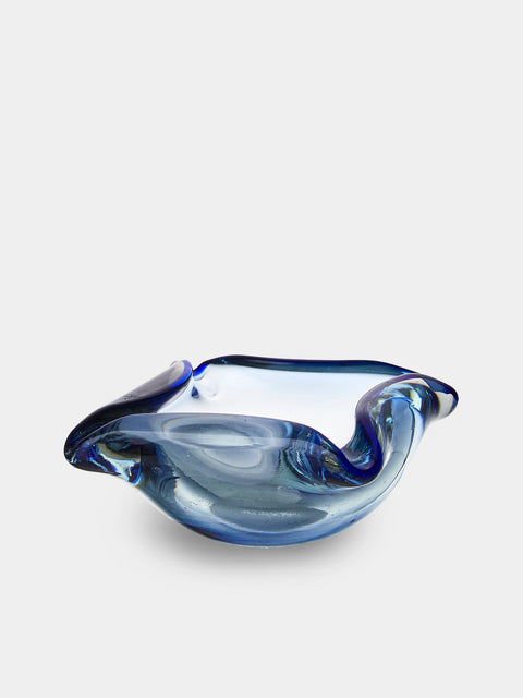 Antique and Vintage - Mid-Century Glass Ashtray - Blue - ABASK - 