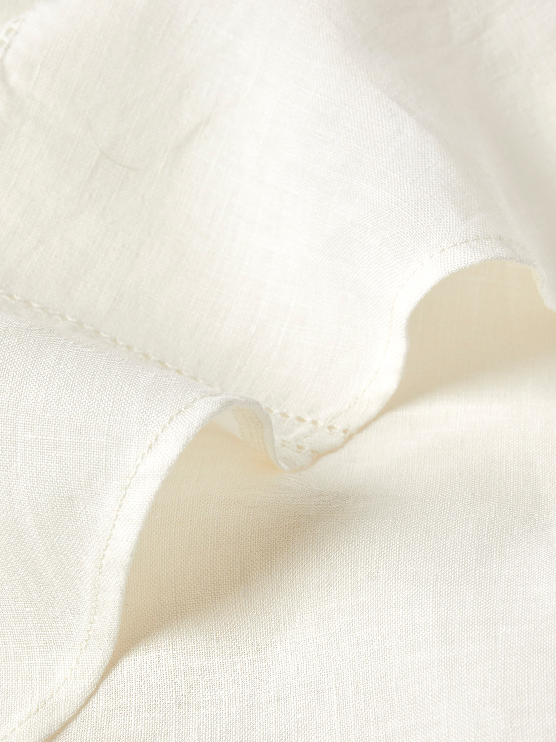 Volga Linen - Double Hem-Stitch Linen Check Rectangular Tablecloth (110in/2.8m) - Ivory - ABASK