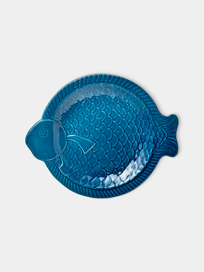 Antique and Vintage - Mid-Century Fish Ceramic Plate - Blue - ABASK - 