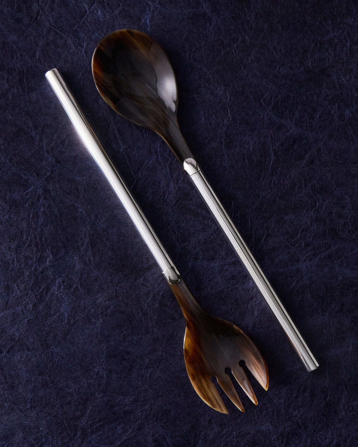 San Lorenzo - 1979 Afra and Tobia Scarpa Sterling Silver and Horn Salad Servers (Set of 2) - Silver - ABASK