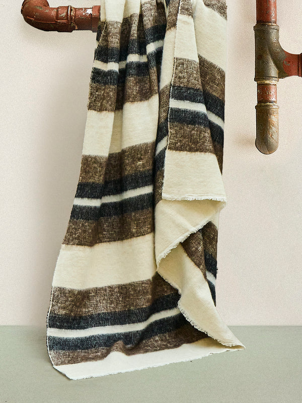 Denis Colomb - Dolpo Striped Nomad Cashmere Throw (79in/2m) - White - ABASK