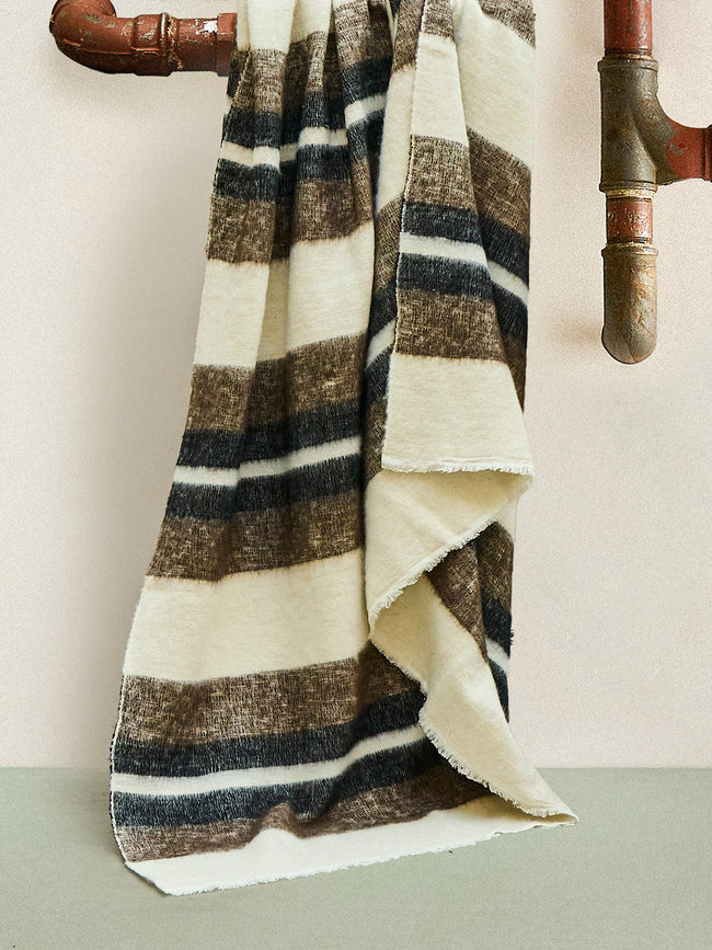 Denis Colomb - Dolpo Striped Nomad Cashmere Throw (79in/2m) - White - ABASK