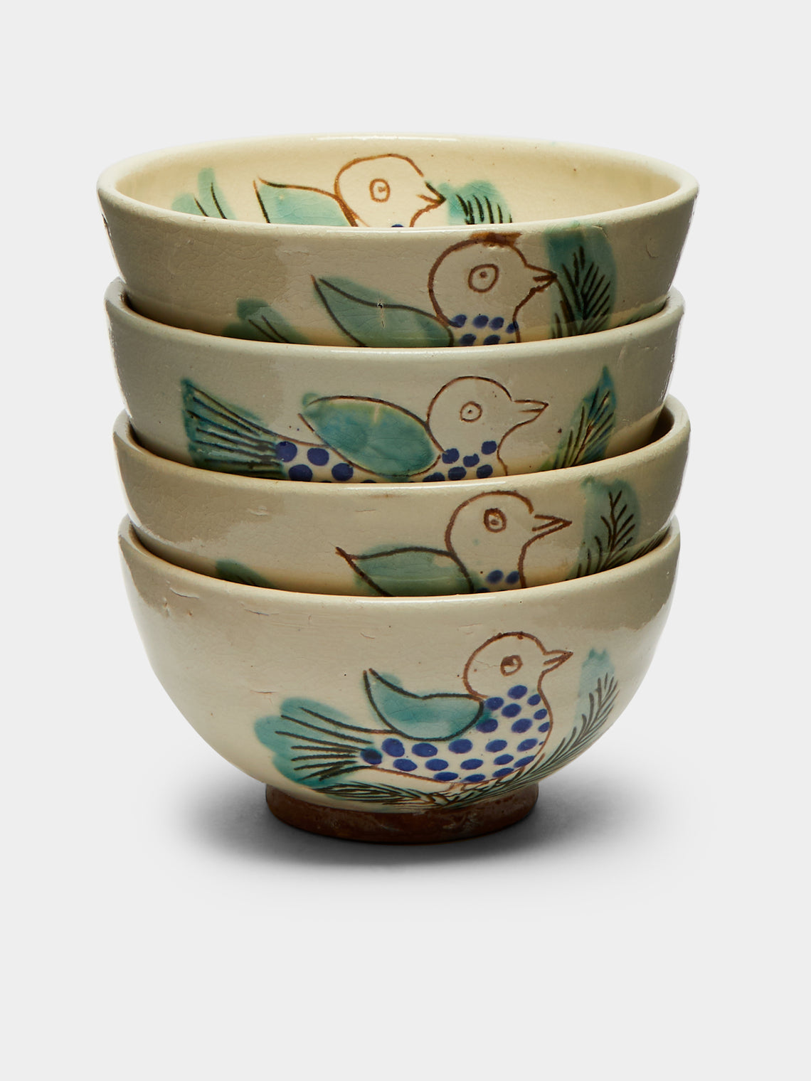 Anut Cairo - Birds Hand-Painted Ceramic Cereal Bowls (Set of 4) -  - ABASK