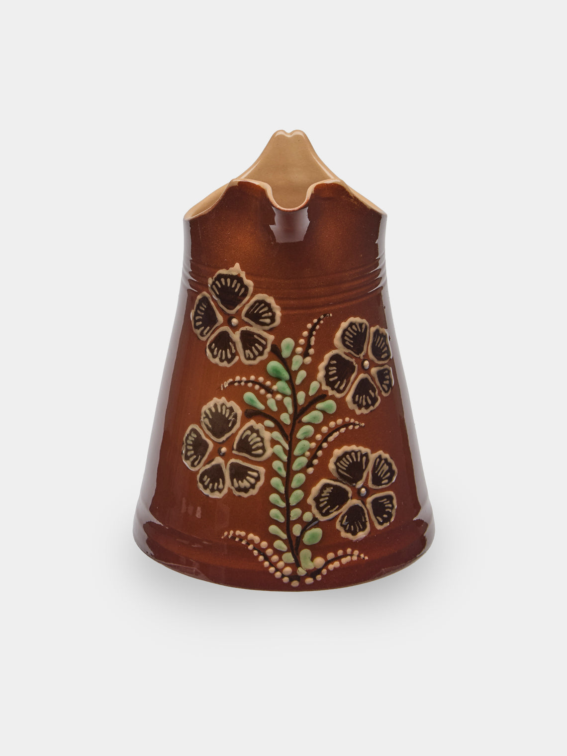 Poterie d’Évires - Flowers Hand-Painted Ceramic Petite Milk Jug - Light brown - ABASK
