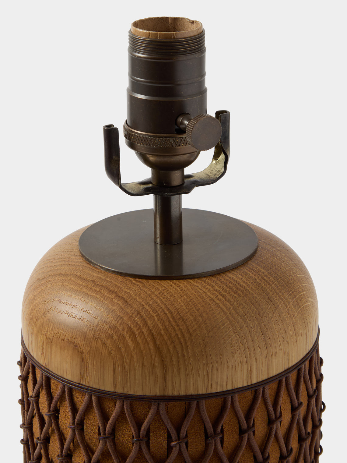 Aimee Betts - Ricasso Barrel Oak and Suede Table Lamp - Brown - ABASK
