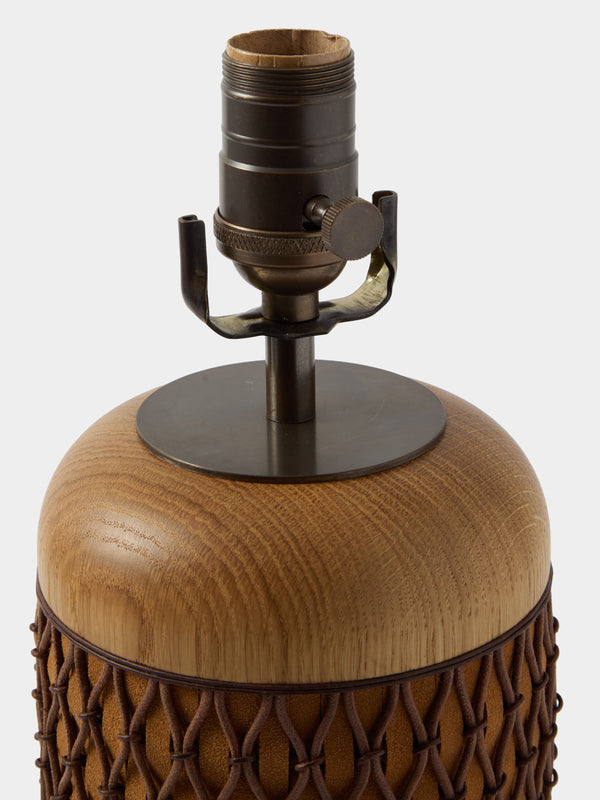 Aimee Betts - Ricasso Barrel Oak and Suede Table Lamp - Brown - ABASK
