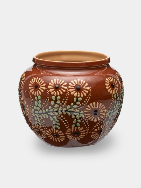 Poterie d’Évires - Flowers Hand-Painted Ceramic Vase (5in/13cm) - Light brown - ABASK - 