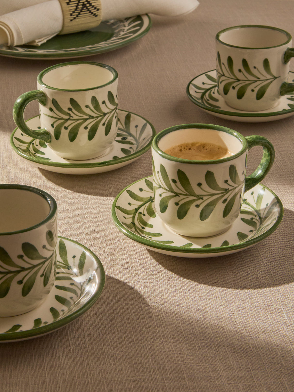 CasaLatina - Helecho Hand-Painted Ceramic Espresso Cups (Set of 4) - Green - ABASK