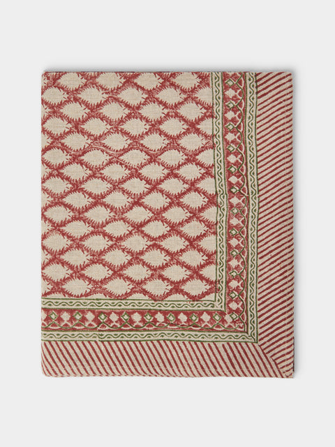 Chamois - Cypress Block-Printed Linen Rectangular Tablecloth (138in/3.5m) - Multiple - ABASK - 