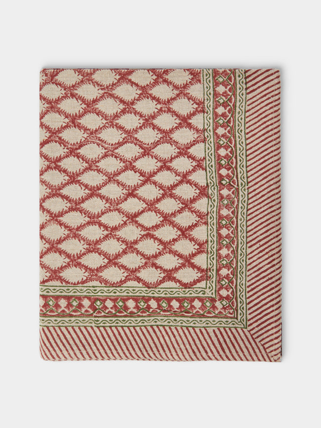 Chamois - Cypress Block-Printed Linen Rectangular Tablecloth (138in/3.5m) - Multiple - ABASK - 