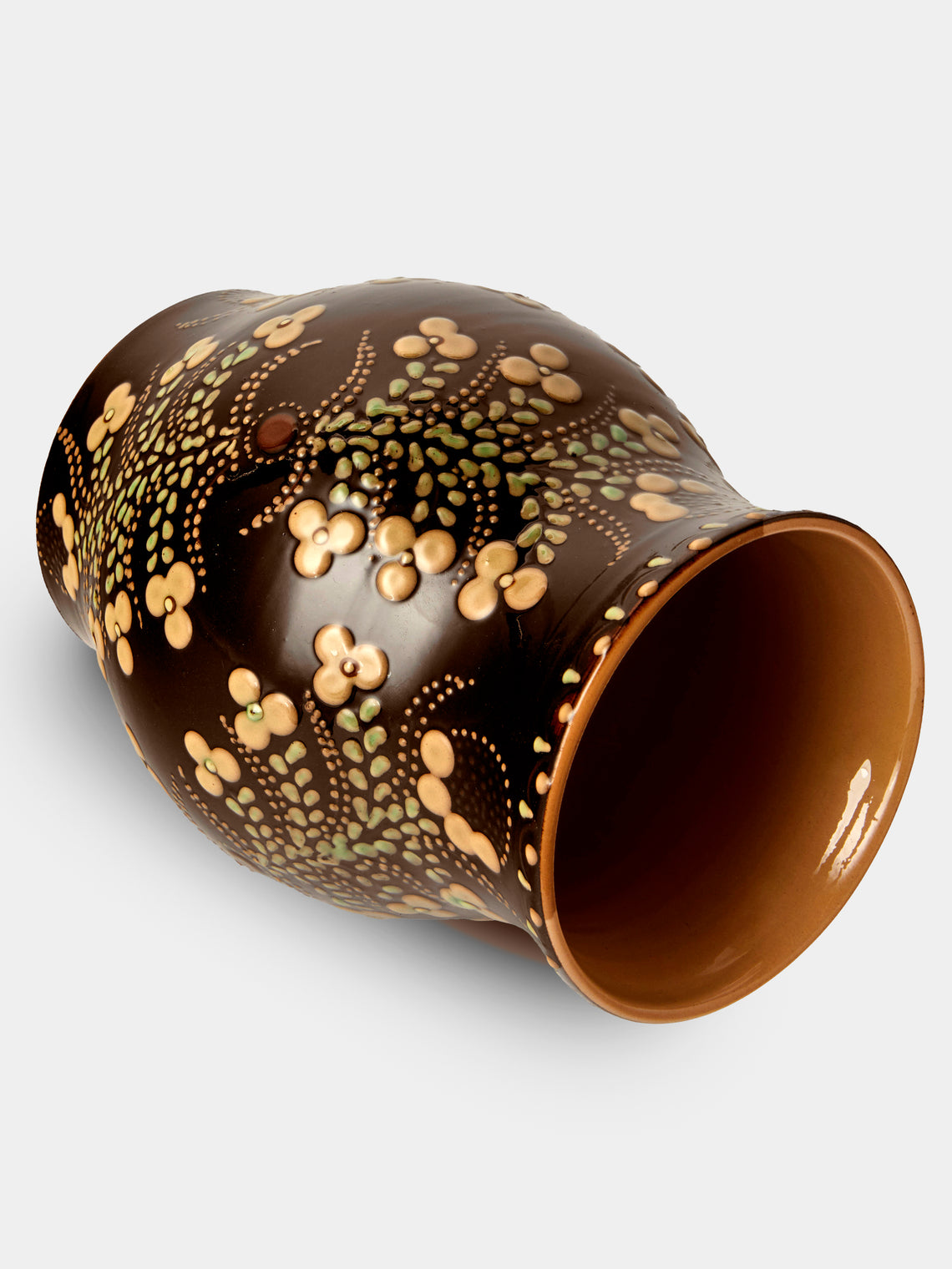 Poterie d’Évires - Flowers Hand-Painted Ceramic Vase (8in/20cm) - Dark Brown - ABASK