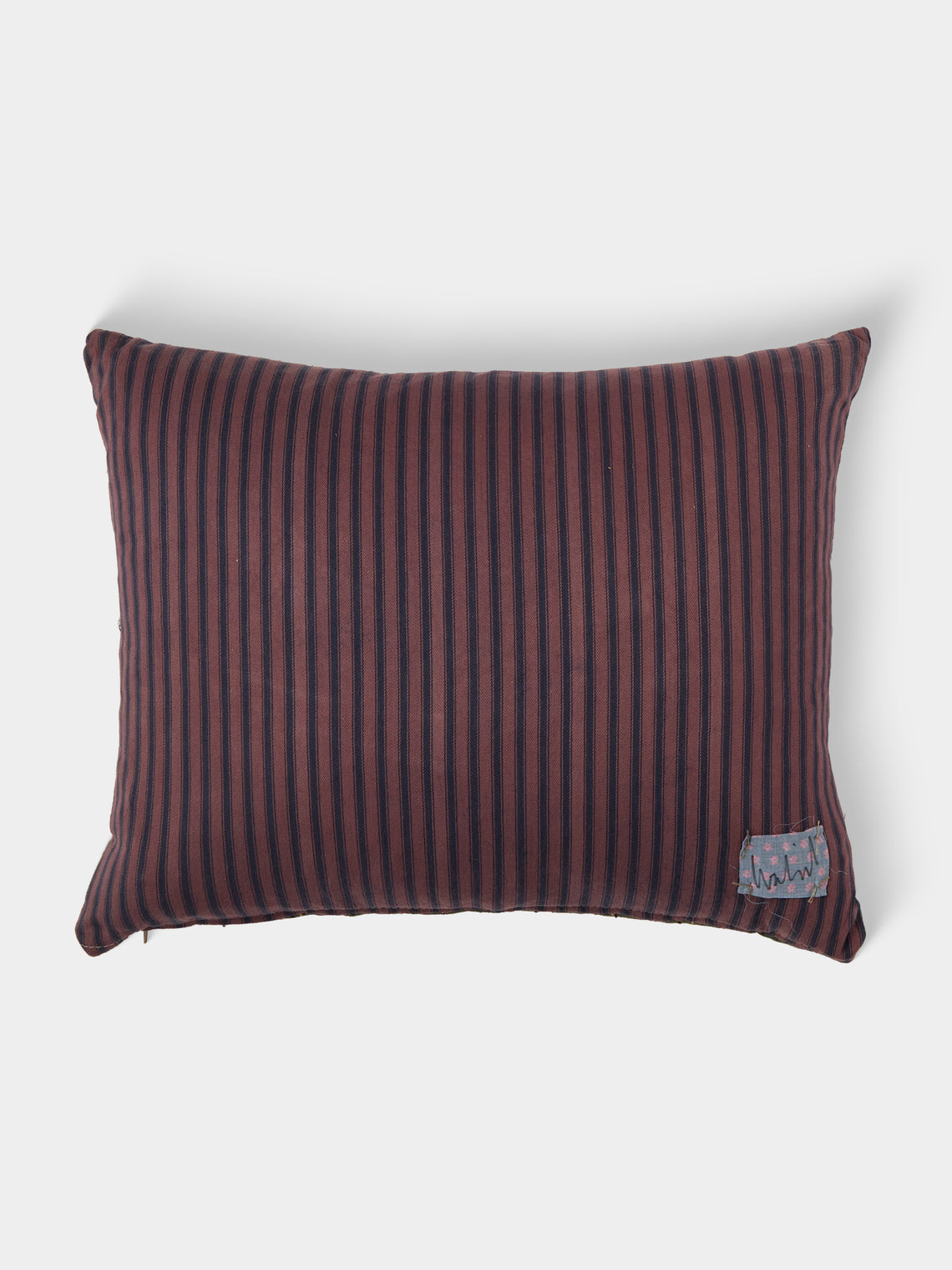 By Walid - 19th-Century Needlepoint Wool and Ticking Fabric Cushion (21.5in/55cm) - Multiple - ABASK