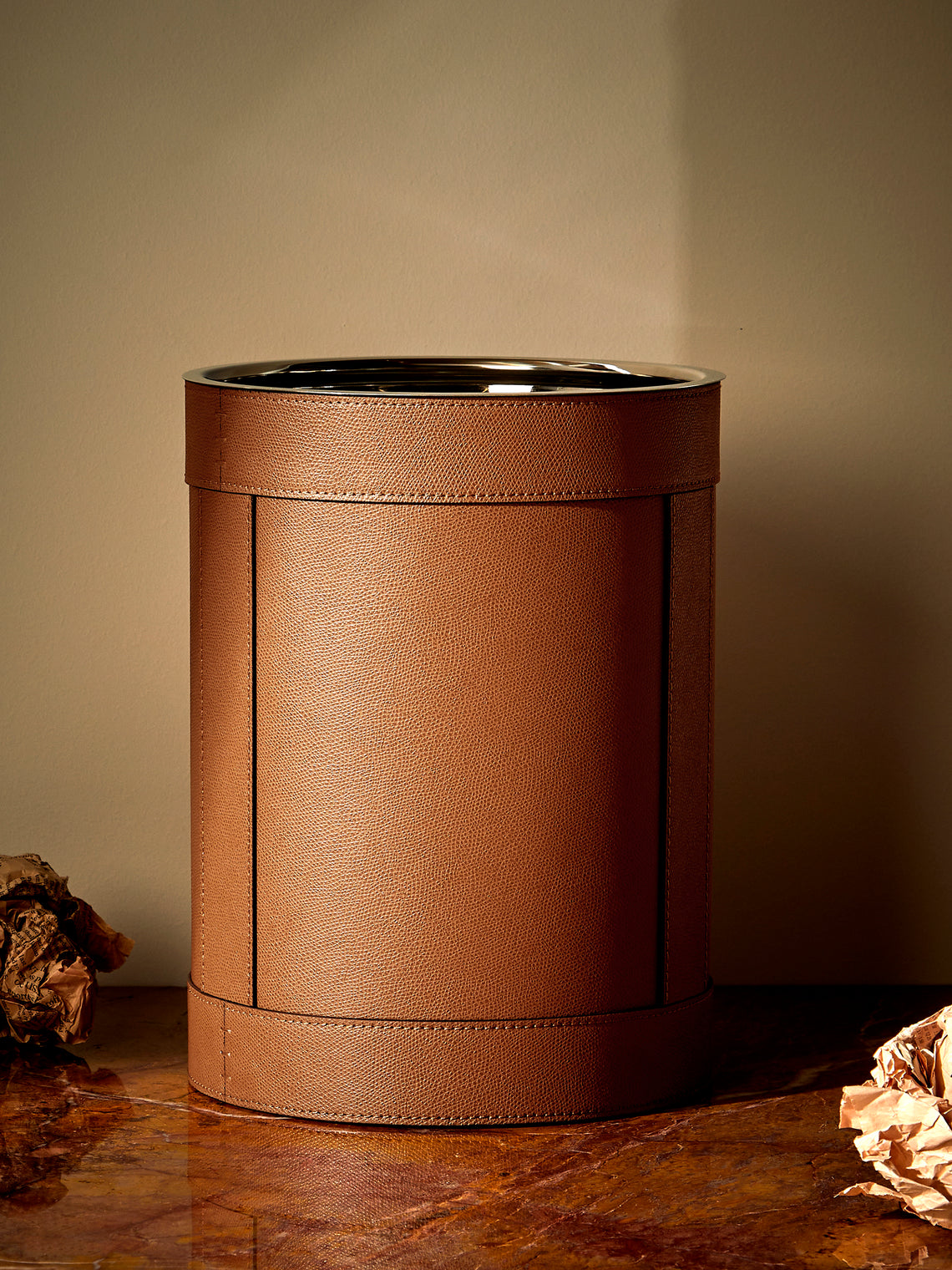 Giobagnara - Brus Leather Wastepaper Bin - Brown - ABASK