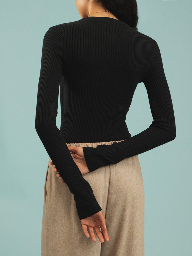 Arch4 - Celeste Baby Goat Cashmere Long-Sleeved Top | Size: S - Black - ABASK