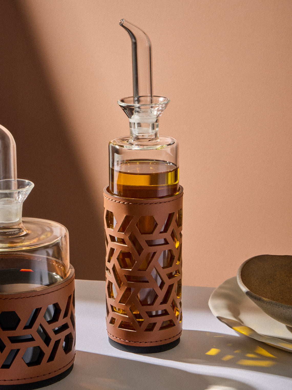 RUDI - Zenit Leather and Glass Vinegar Holder - Brown - ABASK