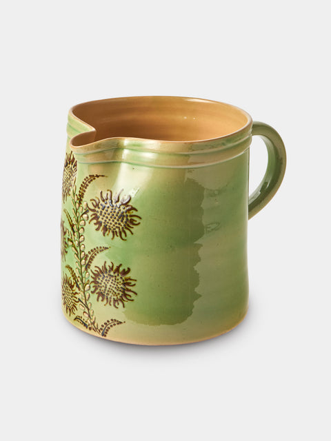 Poterie d’Évires - Flowers Hand-Painted Ceramic Straight-Edge Medium Jug - Green - ABASK - 