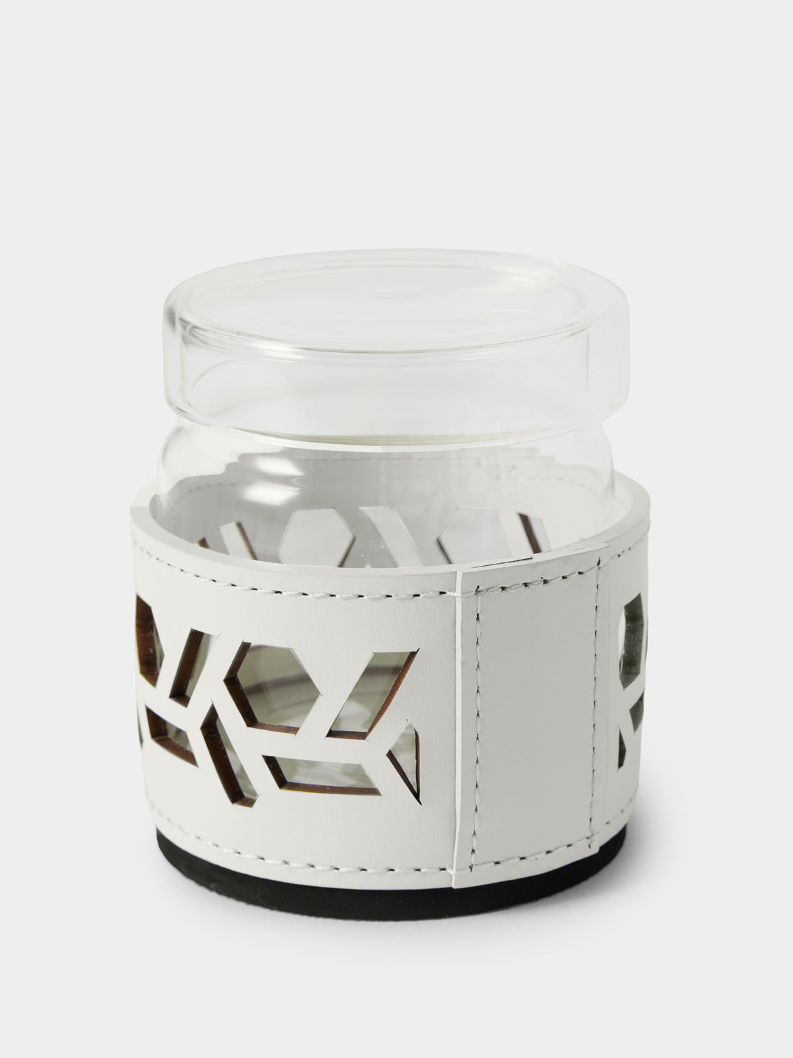 RUDI - Fiordaliso Glass and Leather Sugar Bowl with Spoon - White - ABASK