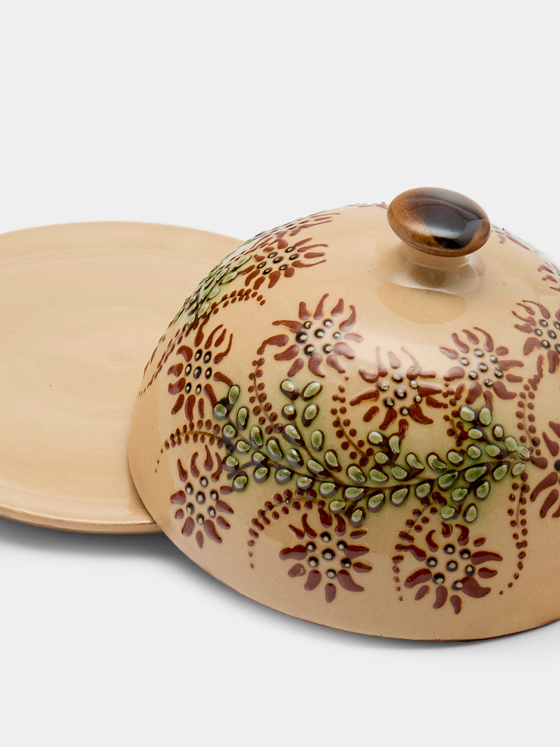 Poterie d’Évires - Flowers Hand-Painted Ceramic Small Butter Dish - Cream - ABASK