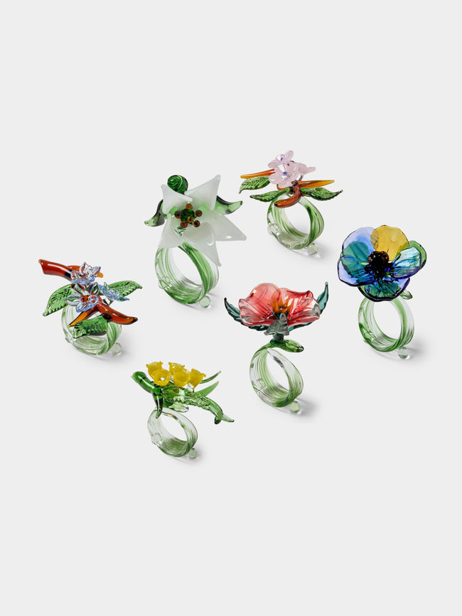 Casarialto - | Set of 6 | Floral Garden Hand-Blown Glass Napkin Rings - Multiple - ABASK - 