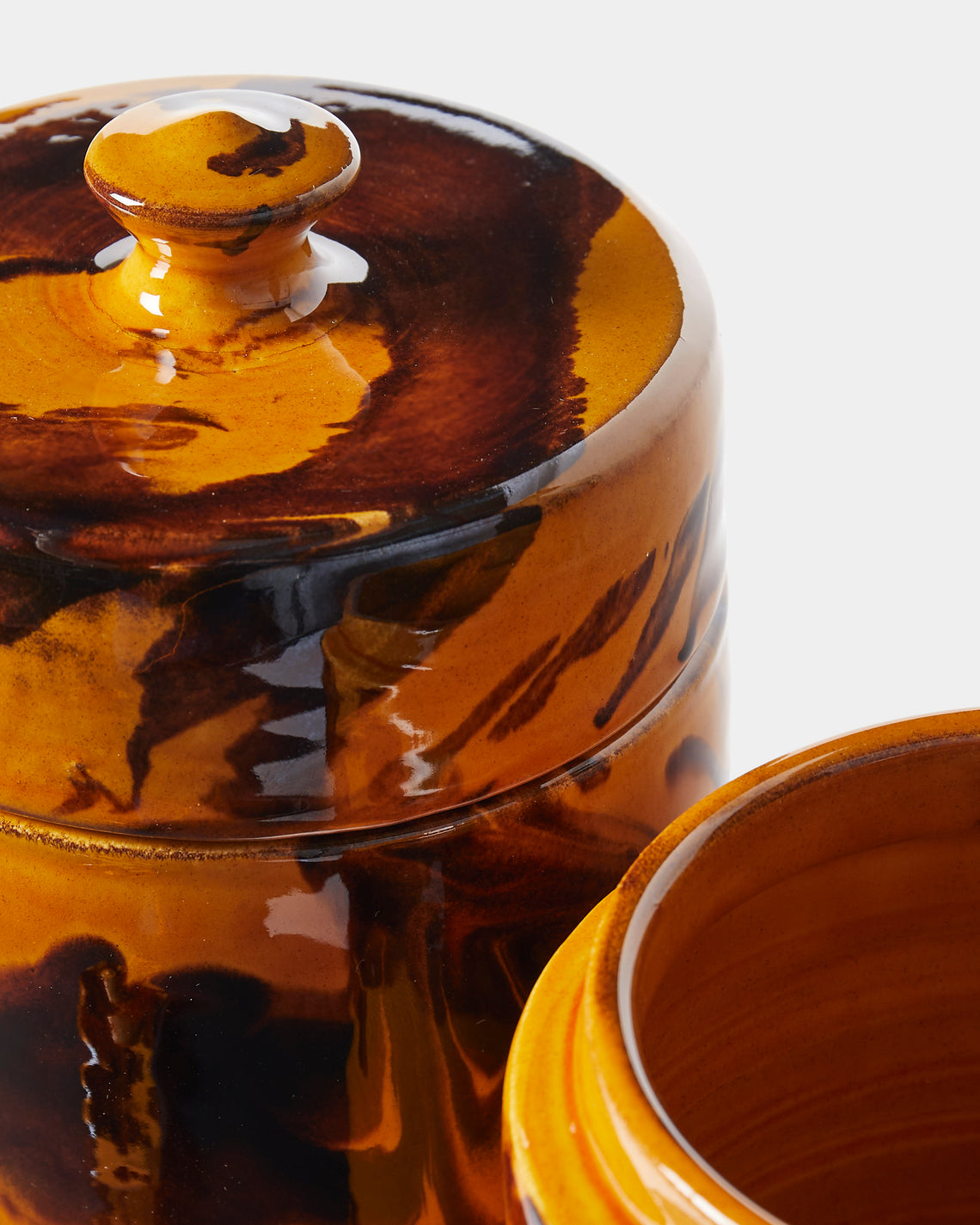 Poterie de Cliousclat - Hand-Marbled Slipware Lidded Pots (Set of 2) - Yellow - ABASK