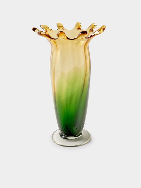Antique and Vintage - 1950s Glass Vase (14in/36cm) - Yellow - ABASK - 