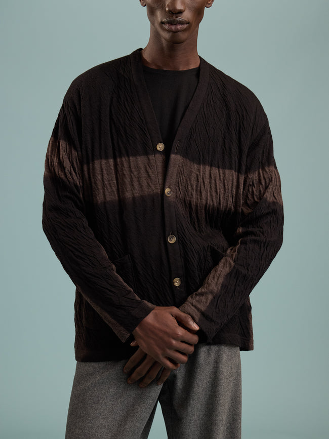 Suzusan - Shibori Wool-Blend Dual Layered Cardigan | Size: M - Black - ABASK