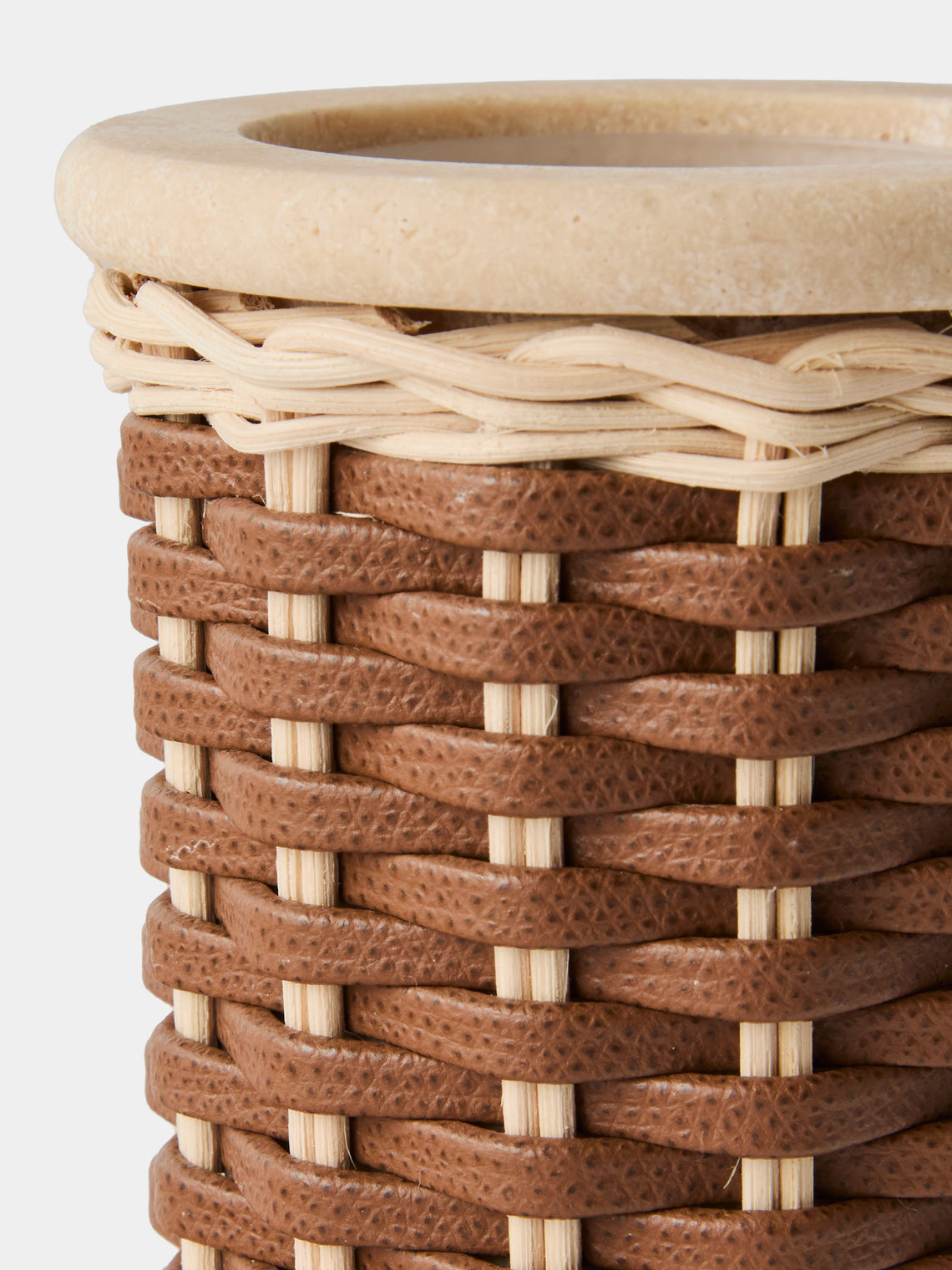 Pigment France - Courbet Leather and Rattan Toothbrush Holder - Brown - ABASK