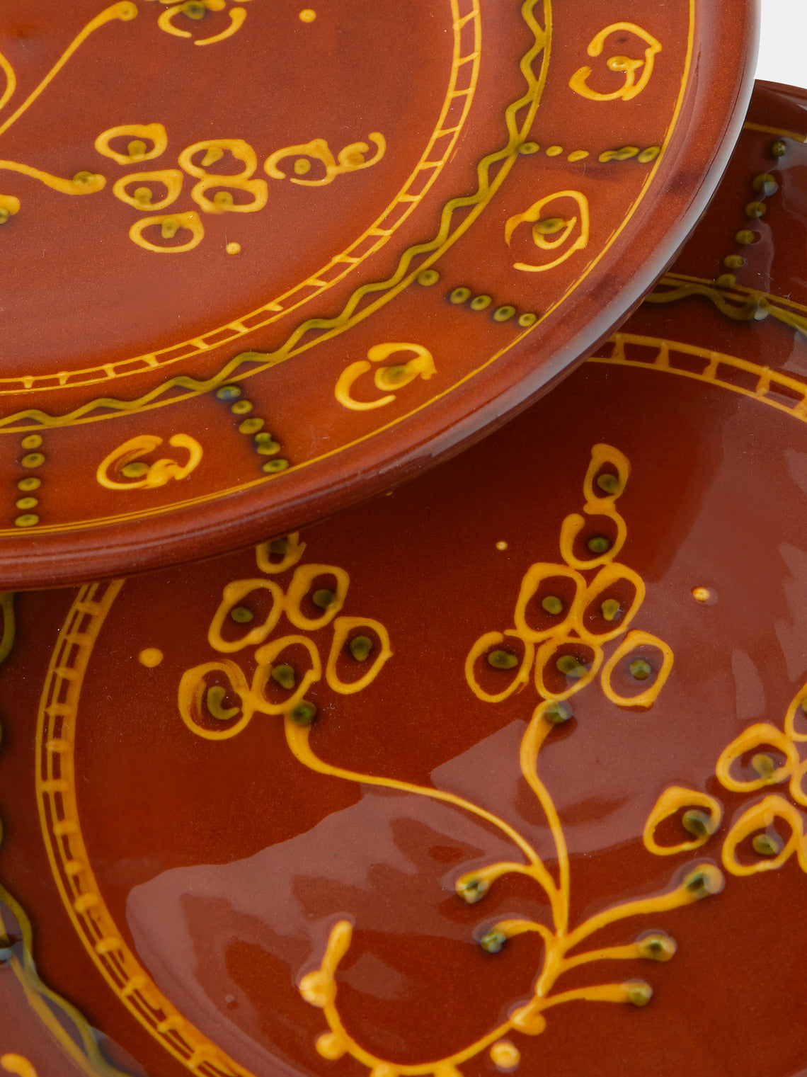 Poterie de Cliousclat - Hand-Painted Slipware Dinner Plates – 10in/25.5cm (Set of 4) - Brown - ABASK