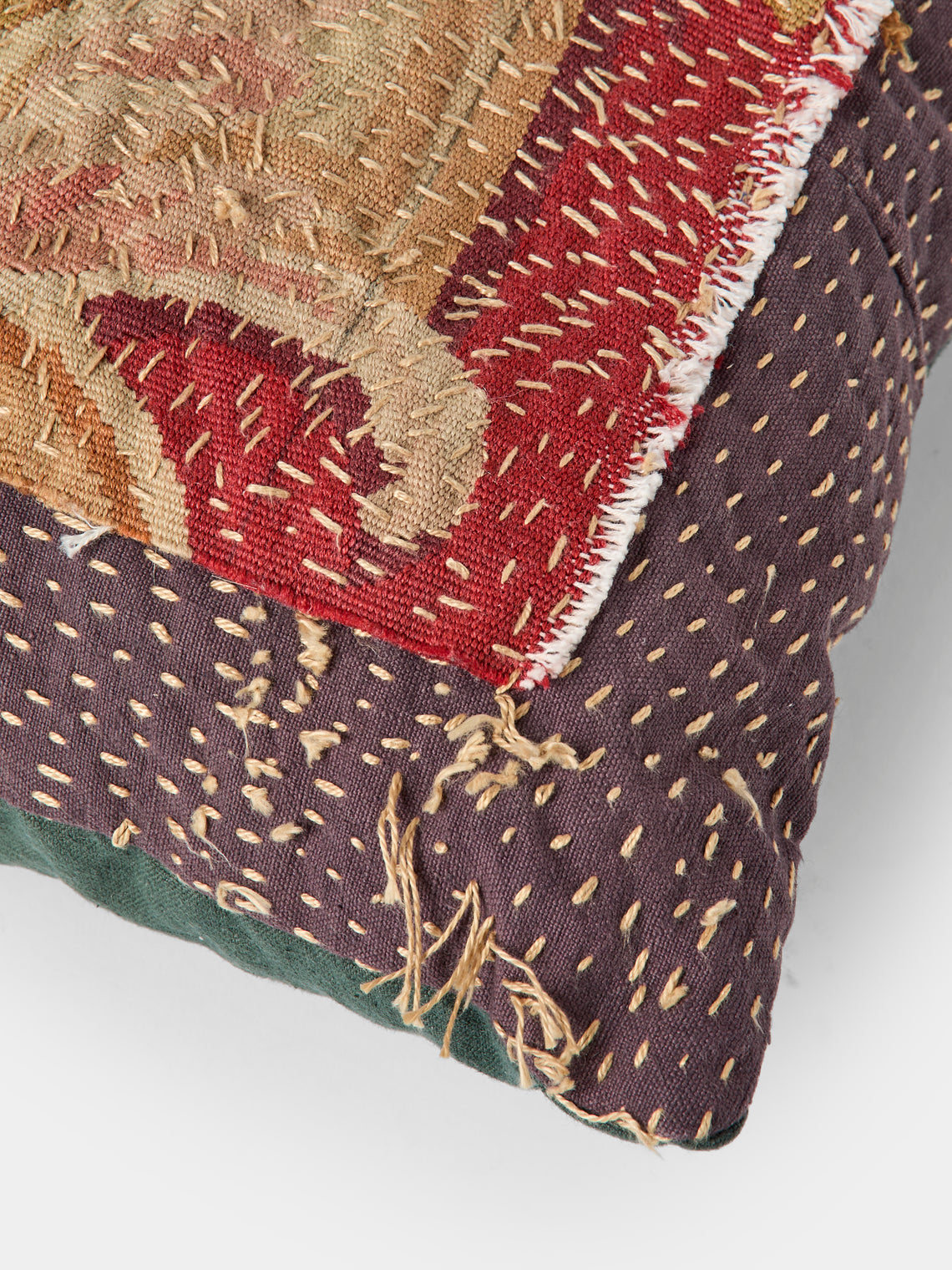 By Walid - 18th-Century French Aubusson Tapestry and Linen Cushion (25.5in/65cm) - Blue - ABASK