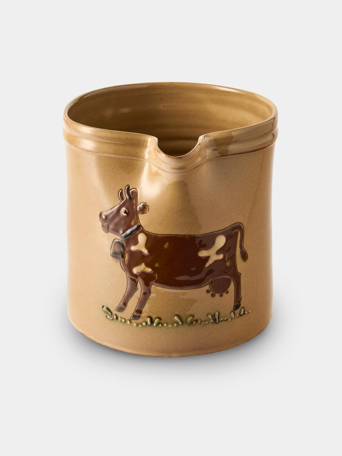 Poterie d’Évires - Cows Hand-Painted Ceramic Straight-Edge Medium Jug - Cream - ABASK