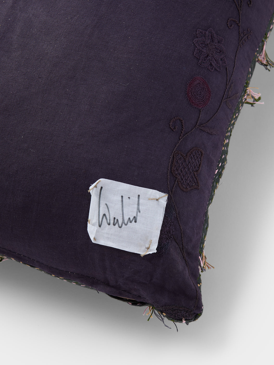 By Walid - 19th-Century Needlepoint Wool and Damask Cushion (23.5in/60cm) - Multiple - ABASK