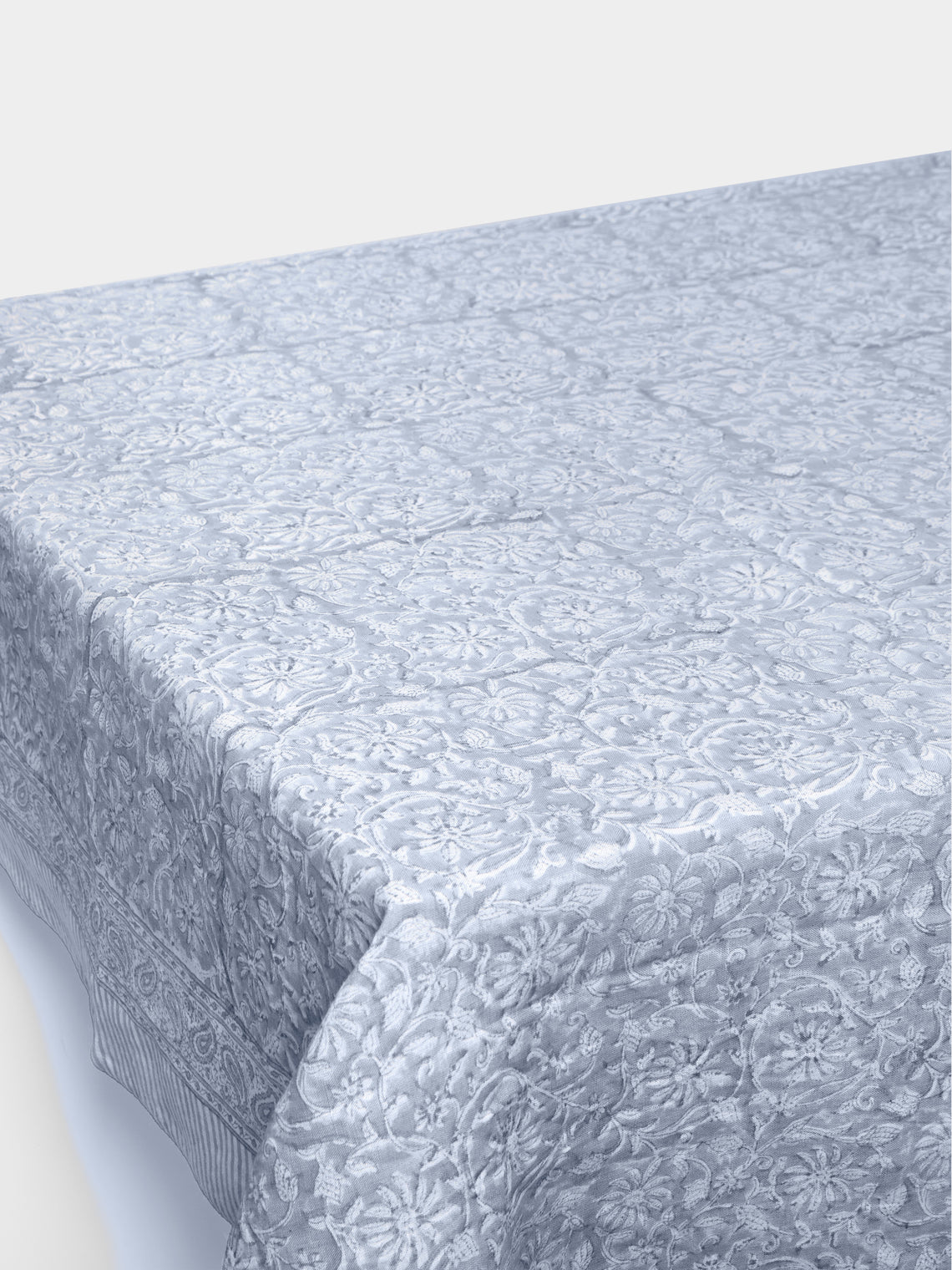 Chamois - Margerita Block-Printed Linen Large Rectangular Tablecloth - Gray - ABASK