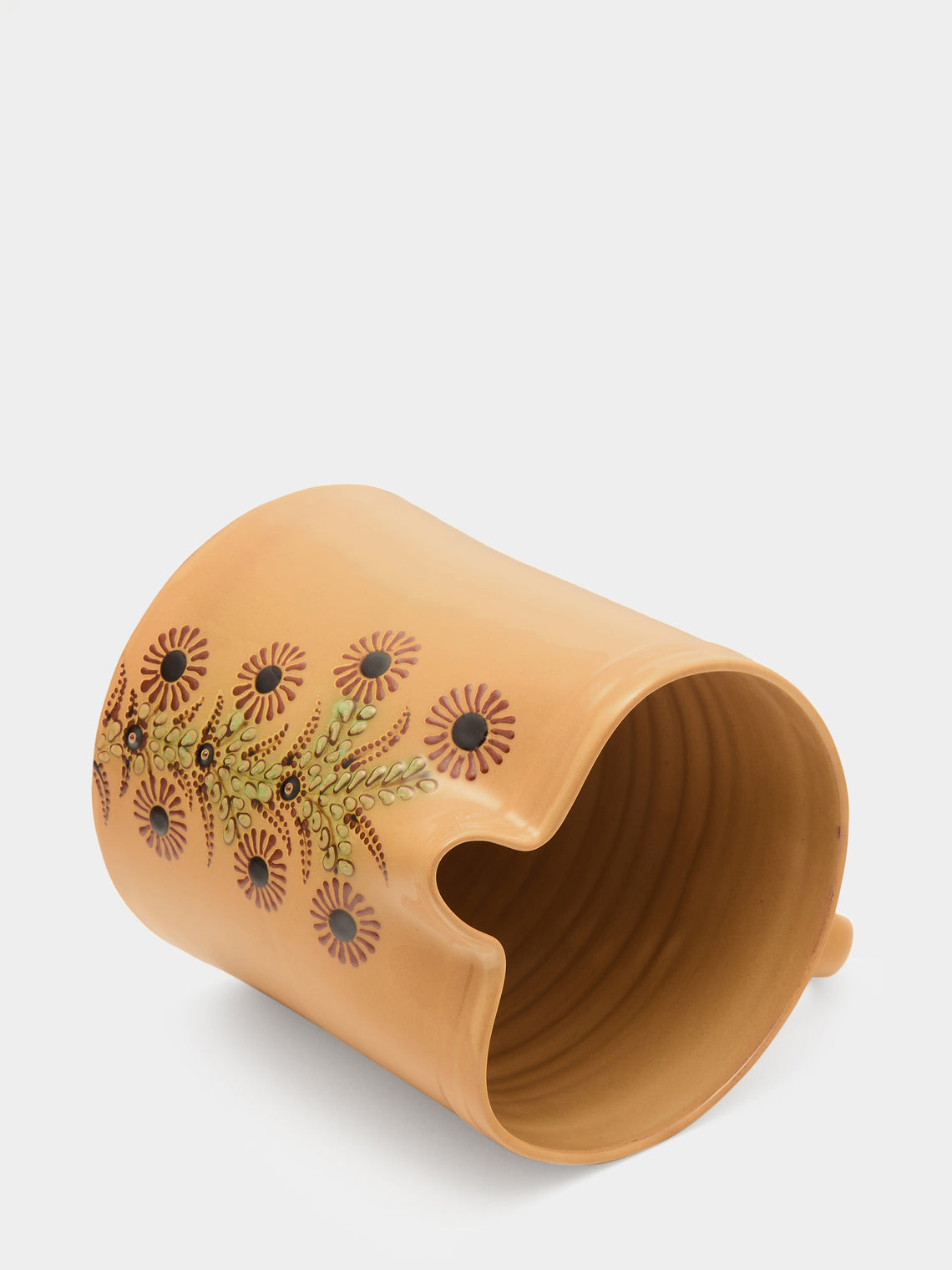 Poterie d’Évires - Flowers Hand-Painted Ceramic Straight-Edge Jug (70.5oz/2L) - Cream - ABASK