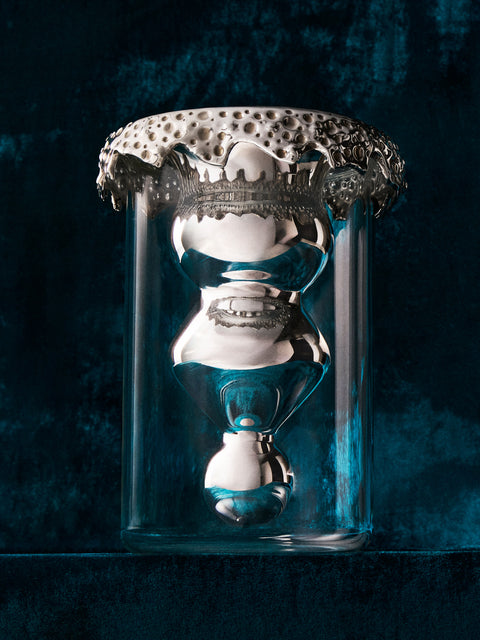 San Lorenzo - 1997 Afra and Tobia Scarpa Pure Silver and Glass Vase (8in/20.5cm) - Silver - ABASK