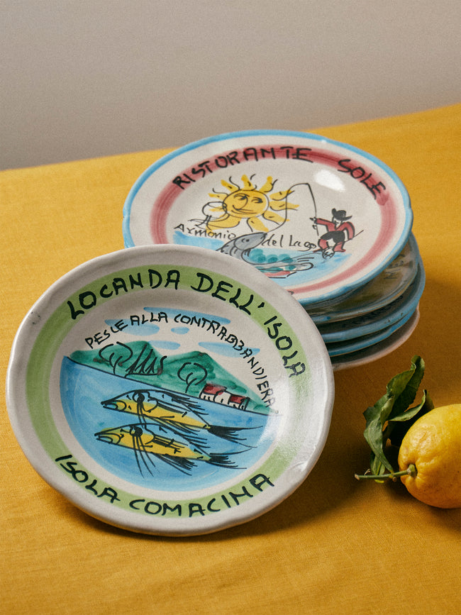 Antique and Vintage - Late-20th-Century Buon Ricordo Hand-Painted Ceramic Dinner Plates – 9in/23cm (Set of 6) - Multiple - ABASK