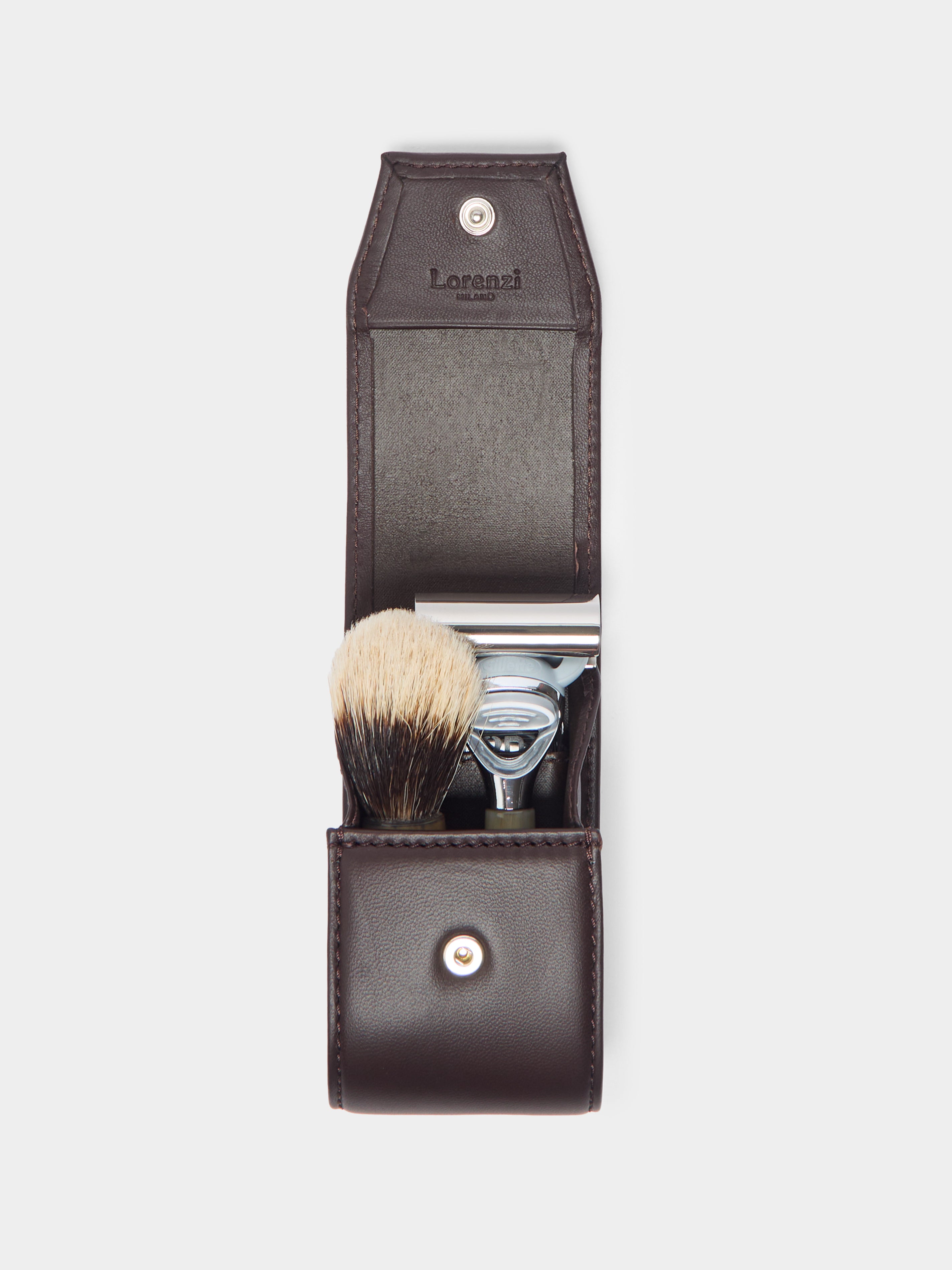 Beige Zebu Horn Travel Shaving Set by Lorenzi Milano | ABASK