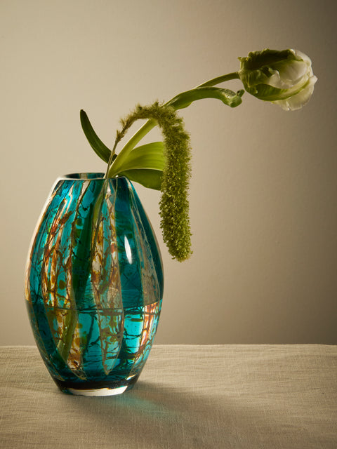 Antique and Vintage - Mid-Century Glass Vase (6in/15.5cm) - Blue - ABASK