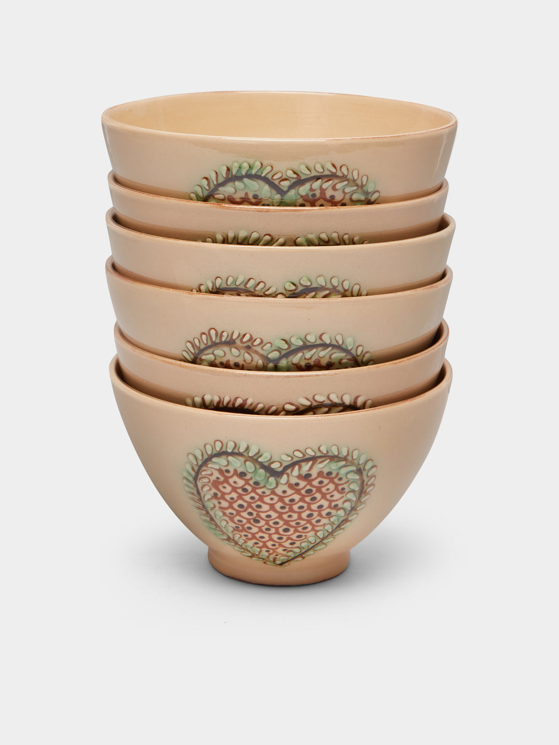 Poterie d’Évires - Hearts Hand-Painted Ceramic Cereal Bowls (Set of 6) -  - ABASK - 